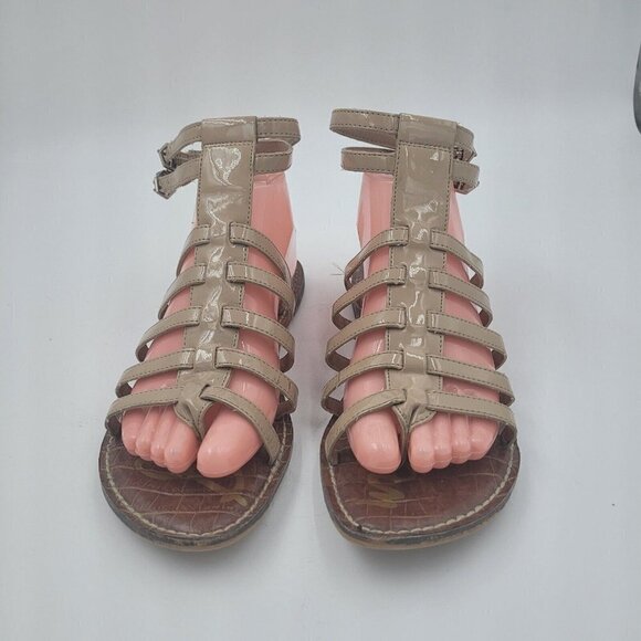 Sam Edelman Gilda Faux Patent Leather Taupe Gladiator Flat Sandals Size 8.5M - Picture 8 of 10